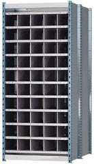 Hallowell - 50 Bin Heavy-Duty Deep Bin Industrial Shelving - 36 Inch Overall Width x 48 Inch Overall Depth x 87 Inch Overall Height, Blue and Platinum Steel Bins - USA Tool & Supply