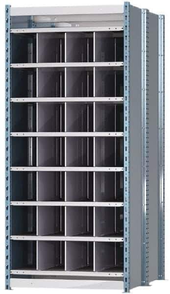 Hallowell - 28 Bin Heavy-Duty Deep Bin Industrial Shelving - 36 Inch Overall Width x 48 Inch Overall Depth x 87 Inch Overall Height, Blue and Platinum Steel Bins - USA Tool & Supply