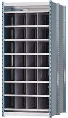 Hallowell - 28 Bin Heavy-Duty Deep Bin Industrial Shelving - 36 Inch Overall Width x 48 Inch Overall Depth x 87 Inch Overall Height, Blue and Platinum Steel Bins - USA Tool & Supply