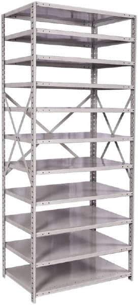 Hallowell - 11 Shelf Starter Medium-Duty Open Steel Shelving - 500 Lb Capacity, 36" Wide x 87" High x 24" Deep, Platinum - USA Tool & Supply