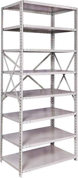 Hallowell - 8 Shelf Starter Medium-Duty Open Steel Shelving - 500 Lb Capacity, 36" Wide x 87" High x 24" Deep, Platinum - USA Tool & Supply