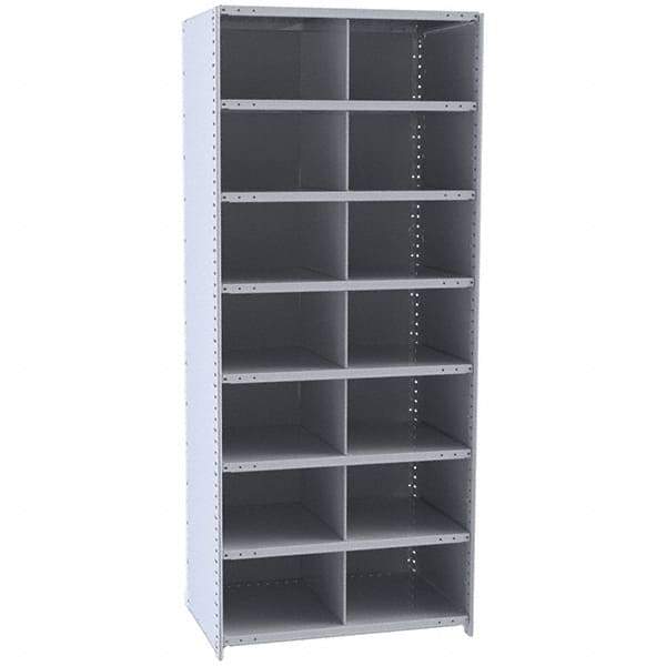 Hallowell - 14 Bin Closed Industrial Bin Shelving - 36 Inch Overall Width x 12 Inch Overall Depth x 87 Inch Overall Height, Gray Metal Bins - USA Tool & Supply
