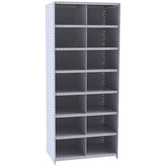 Hallowell - 14 Bin Closed Industrial Bin Shelving - 36 Inch Overall Width x 12 Inch Overall Depth x 87 Inch Overall Height, Gray Metal Bins - USA Tool & Supply