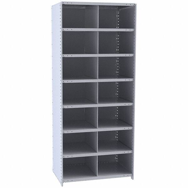 Hallowell - 14 Bin Closed Industrial Bin Shelving - 36 Inch Overall Width x 18 Inch Overall Depth x 87 Inch Overall Height, Gray Metal Bins - USA Tool & Supply