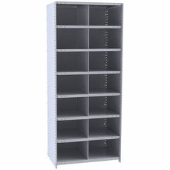Hallowell - 14 Bin Closed Industrial Bin Shelving - 36 Inch Overall Width x 18 Inch Overall Depth x 87 Inch Overall Height, Gray Metal Bins - USA Tool & Supply
