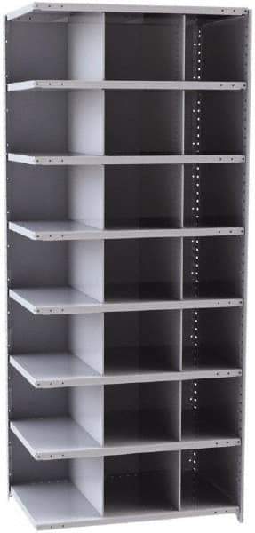 Hallowell - 21 Bin Closed Industrial Bin Shelving - 36 Inch Overall Width x 24 Inch Overall Depth x 87 Inch Overall Height, Gray Metal Bins - USA Tool & Supply
