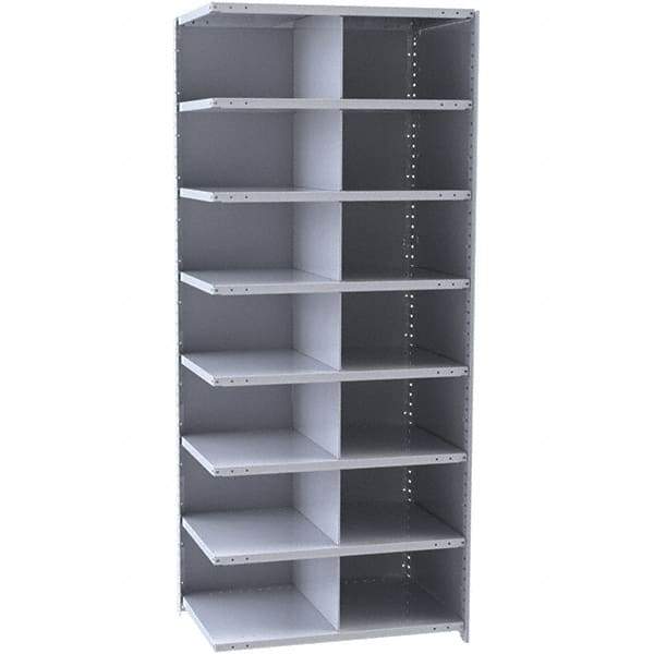 Hallowell - 14 Bin Closed Industrial Bin Shelving - 36 Inch Overall Width x 12 Inch Overall Depth x 87 Inch Overall Height, Gray Metal Bins - USA Tool & Supply