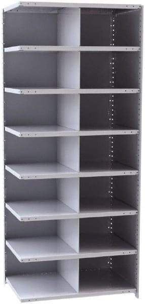 Hallowell - 14 Bin Closed Industrial Bin Shelving - 36 Inch Overall Width x 24 Inch Overall Depth x 87 Inch Overall Height, Gray Metal Bins - USA Tool & Supply