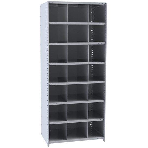 Hallowell - 21 Bin Closed Industrial Bin Shelving - 36 Inch Overall Width x 18 Inch Overall Depth x 87 Inch Overall Height, Gray Metal Bins - USA Tool & Supply