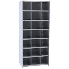 Hallowell - 21 Bin Closed Industrial Bin Shelving - 36 Inch Overall Width x 18 Inch Overall Depth x 87 Inch Overall Height, Gray Metal Bins - USA Tool & Supply