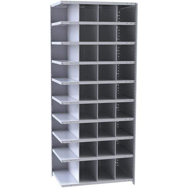 Hallowell - 36 Bin Closed Industrial Bin Shelving - 36 Inch Overall Width x 12 Inch Overall Depth x 87 Inch Overall Height, Gray Metal Bins - USA Tool & Supply