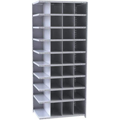 Hallowell - 36 Bin Closed Industrial Bin Shelving - 36 Inch Overall Width x 18 Inch Overall Depth x 87 Inch Overall Height, Gray Metal Bins - USA Tool & Supply