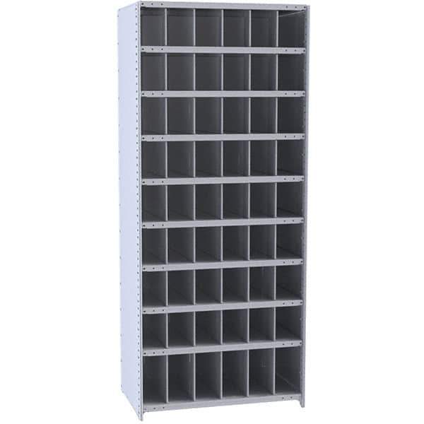 Hallowell - 54 Bin Closed Industrial Bin Shelving - 36 Inch Overall Width x 12 Inch Overall Depth x 87 Inch Overall Height, Gray Metal Bins - USA Tool & Supply