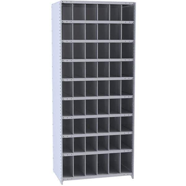 Hallowell - 54 Bin Closed Industrial Bin Shelving - 36 Inch Overall Width x 18 Inch Overall Depth x 87 Inch Overall Height, Gray Metal Bins - USA Tool & Supply