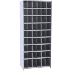 Hallowell - 54 Bin Closed Industrial Bin Shelving - 36 Inch Overall Width x 12 Inch Overall Depth x 87 Inch Overall Height, Gray Metal Bins - USA Tool & Supply