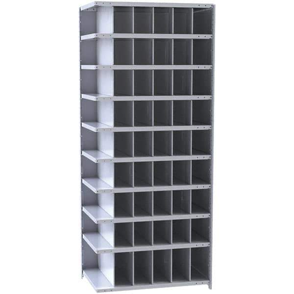 Hallowell - 54 Bin Closed Industrial Bin Shelving - 36 Inch Overall Width x 12 Inch Overall Depth x 87 Inch Overall Height, Gray Metal Bins - USA Tool & Supply