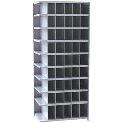 Hallowell - 54 Bin Closed Industrial Bin Shelving - 36 Inch Overall Width x 12 Inch Overall Depth x 87 Inch Overall Height, Gray Metal Bins - USA Tool & Supply
