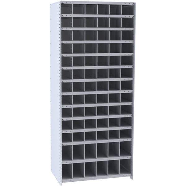 Hallowell - 78 Bin Closed Industrial Bin Shelving - 36 Inch Overall Width x 12 Inch Overall Depth x 87 Inch Overall Height, Gray Metal Bins - USA Tool & Supply