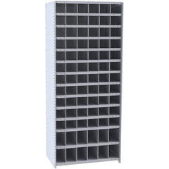 Hallowell - 78 Bin Closed Industrial Bin Shelving - 36 Inch Overall Width x 12 Inch Overall Depth x 87 Inch Overall Height, Gray Metal Bins - USA Tool & Supply