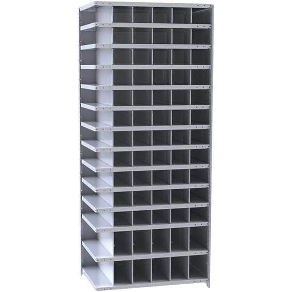 Hallowell - 78 Bin Closed Industrial Bin Shelving - 36 Inch Overall Width x 18 Inch Overall Depth x 87 Inch Overall Height, Gray Metal Bins - USA Tool & Supply