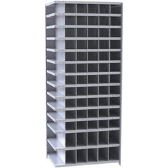 Hallowell - 78 Bin Closed Industrial Bin Shelving - 36 Inch Overall Width x 12 Inch Overall Depth x 87 Inch Overall Height, Gray Metal Bins - USA Tool & Supply