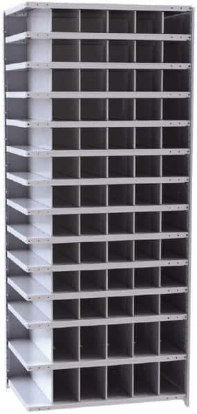 Hallowell - 78 Bin Closed Industrial Bin Shelving - 36 Inch Overall Width x 24 Inch Overall Depth x 87 Inch Overall Height, Gray Metal Bins - USA Tool & Supply