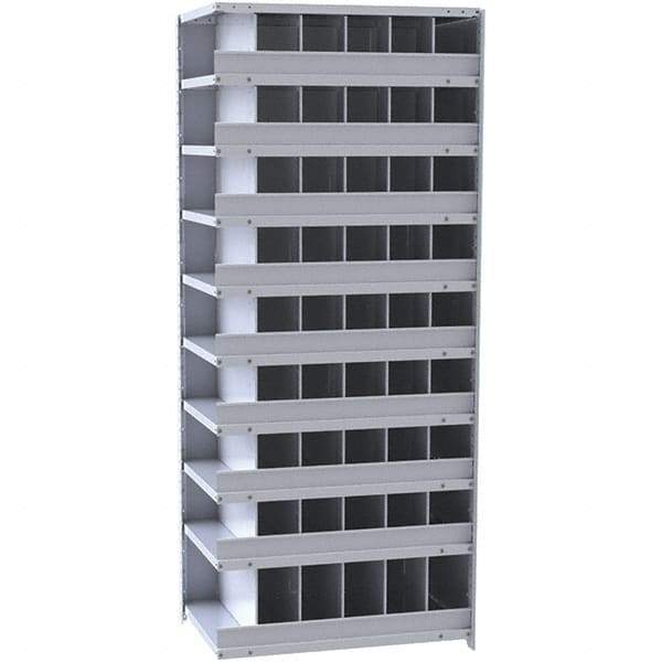 Hallowell - 54 Bin Closed Industrial Bin Shelving - 36 Inch Overall Width x 12 Inch Overall Depth x 87 Inch Overall Height, Gray Metal Bins - USA Tool & Supply