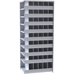 Hallowell - 54 Bin Closed Industrial Bin Shelving - 36 Inch Overall Width x 12 Inch Overall Depth x 87 Inch Overall Height, Gray Metal Bins - USA Tool & Supply