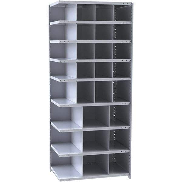 Hallowell - 29 Bin Closed Industrial Bin Shelving - 36 Inch Overall Width x 12 Inch Overall Depth x 87 Inch Overall Height, Gray Metal Bins - USA Tool & Supply