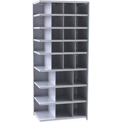 Hallowell - 29 Bin Closed Industrial Bin Shelving - 36 Inch Overall Width x 12 Inch Overall Depth x 87 Inch Overall Height, Gray Metal Bins - USA Tool & Supply