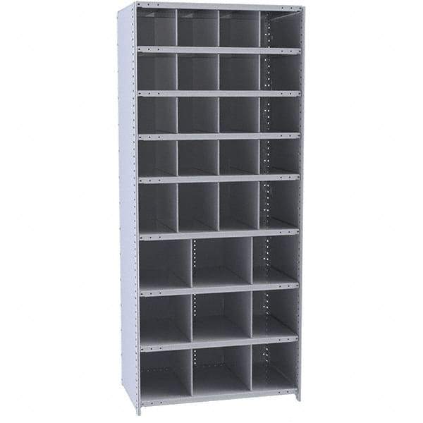 Hallowell - 29 Bin Closed Industrial Bin Shelving - 36 Inch Overall Width x 18 Inch Overall Depth x 87 Inch Overall Height, Gray Metal Bins - USA Tool & Supply