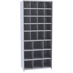 Hallowell - 29 Bin Closed Industrial Bin Shelving - 36 Inch Overall Width x 12 Inch Overall Depth x 87 Inch Overall Height, Gray Metal Bins - USA Tool & Supply