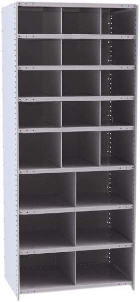 Hallowell - 21 Bin Closed Industrial Bin Shelving - 36 Inch Overall Width x 24 Inch Overall Depth x 87 Inch Overall Height, Gray Metal Bins - USA Tool & Supply