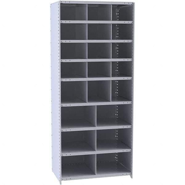 Hallowell - 21 Bin Closed Industrial Bin Shelving - 36 Inch Overall Width x 12 Inch Overall Depth x 87 Inch Overall Height, Gray Metal Bins - USA Tool & Supply