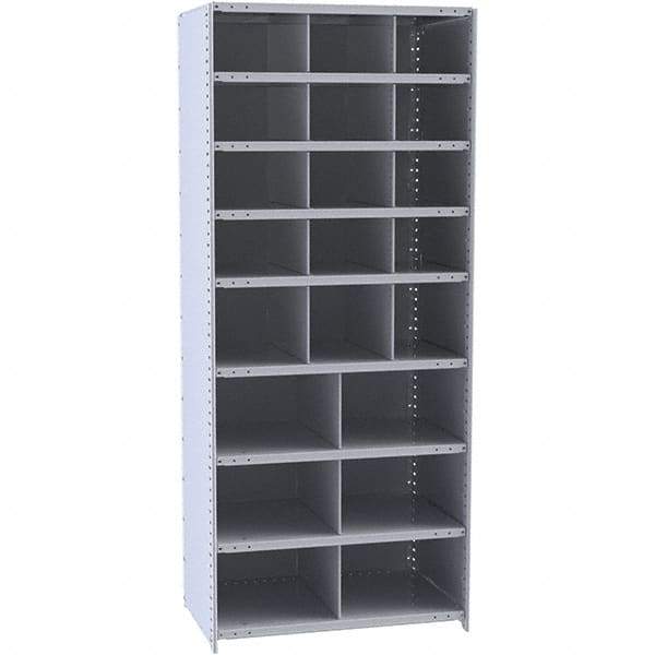 Hallowell - 21 Bin Closed Industrial Bin Shelving - 36 Inch Overall Width x 18 Inch Overall Depth x 87 Inch Overall Height, Gray Metal Bins - USA Tool & Supply