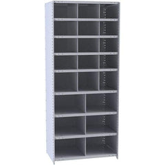 Hallowell - 21 Bin Closed Industrial Bin Shelving - 36 Inch Overall Width x 12 Inch Overall Depth x 87 Inch Overall Height, Gray Metal Bins - USA Tool & Supply