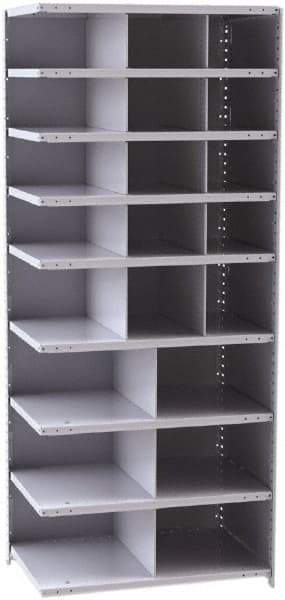 Hallowell - 21 Bin Closed Industrial Bin Shelving - 36 Inch Overall Width x 24 Inch Overall Depth x 87 Inch Overall Height, Gray Metal Bins - USA Tool & Supply