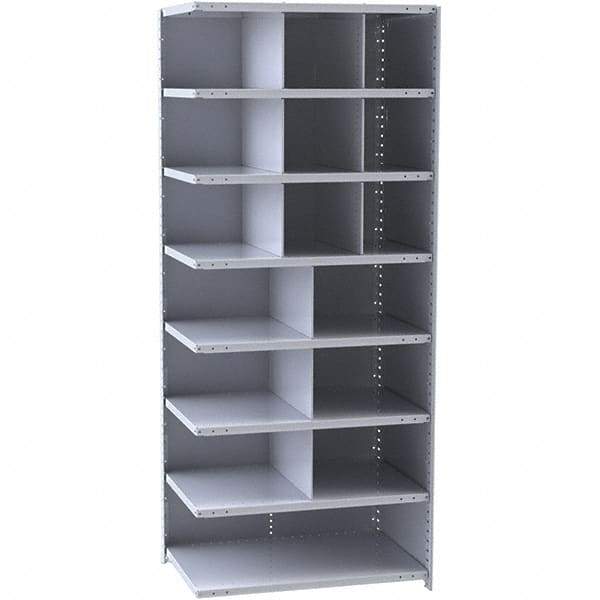 Hallowell - 16 Bin Closed Industrial Bin Shelving - 36 Inch Overall Width x 12 Inch Overall Depth x 87 Inch Overall Height, Gray Metal Bins - USA Tool & Supply