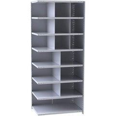 Hallowell - 16 Bin Closed Industrial Bin Shelving - 36 Inch Overall Width x 18 Inch Overall Depth x 87 Inch Overall Height, Gray Metal Bins - USA Tool & Supply