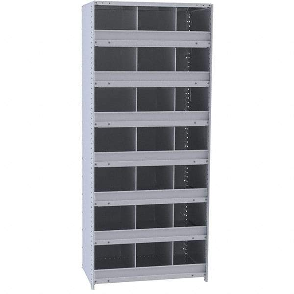 Hallowell - 21 Bin Closed Industrial Bin Shelving - 36 Inch Overall Width x 12 Inch Overall Depth x 87 Inch Overall Height, Gray Metal Bins - USA Tool & Supply