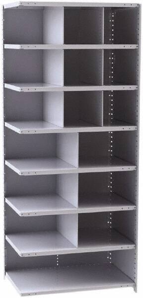 Hallowell - 16 Bin Closed Industrial Bin Shelving - 36 Inch Overall Width x 24 Inch Overall Depth x 87 Inch Overall Height, Gray Metal Bins - USA Tool & Supply