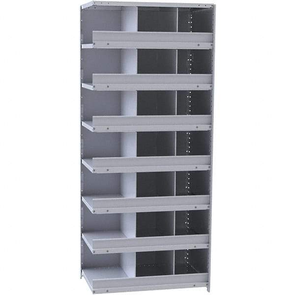 Hallowell - 21 Bin Closed Industrial Bin Shelving - 36 Inch Overall Width x 12 Inch Overall Depth x 87 Inch Overall Height, Gray Metal Bins - USA Tool & Supply