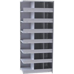 Hallowell - 21 Bin Closed Industrial Bin Shelving - 36 Inch Overall Width x 12 Inch Overall Depth x 87 Inch Overall Height, Gray Metal Bins - USA Tool & Supply