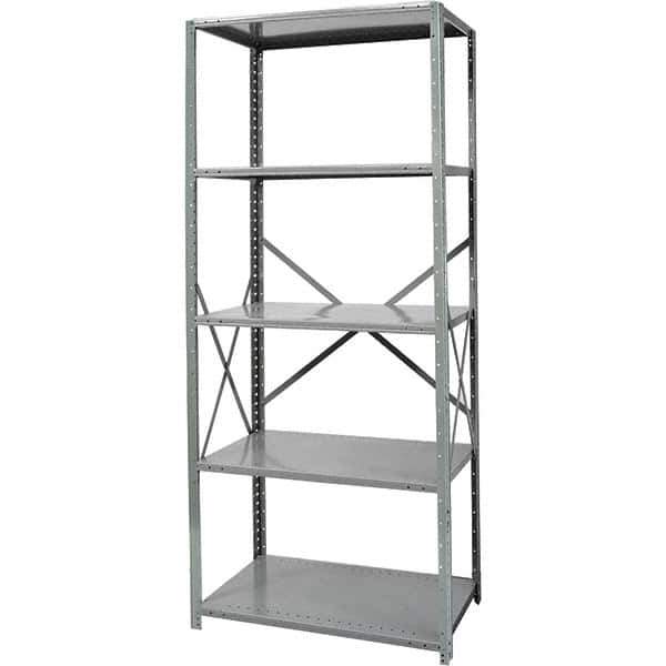 Hallowell - 5 Shelf Starter Medium-Duty Open Steel Shelving - 500 Lb Capacity, 36" Wide x 87" High x 18" Deep, Gray - USA Tool & Supply