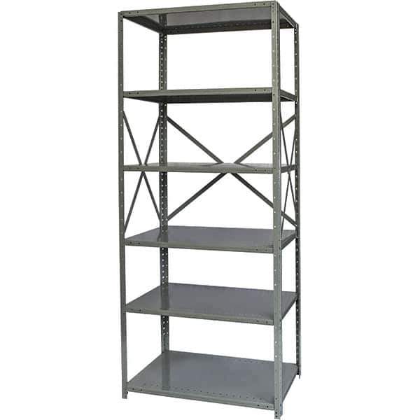 Hallowell - 6 Shelf Starter Heavy-Duty Open Steel Shelving - 450 Lb Capacity, 48" Wide x 87" High x 18" Deep, Gray - USA Tool & Supply