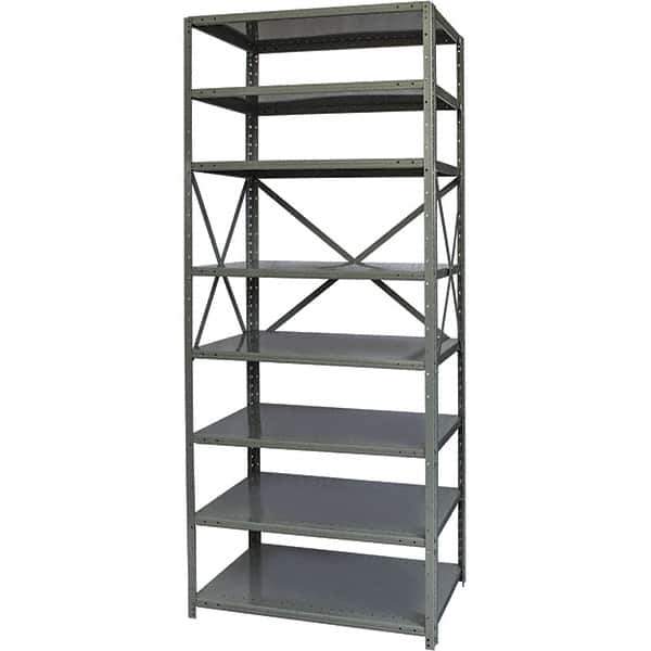 Hallowell - 8 Shelf Starter Medium-Duty Open Steel Shelving - 500 Lb Capacity, 36" Wide x 87" High x 12" Deep, Gray - USA Tool & Supply
