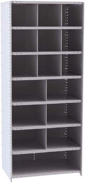 Hallowell - 16 Bin Closed Industrial Bin Shelving - 36 Inch Overall Width x 24 Inch Overall Depth x 87 Inch Overall Height, Gray Metal Bins - USA Tool & Supply