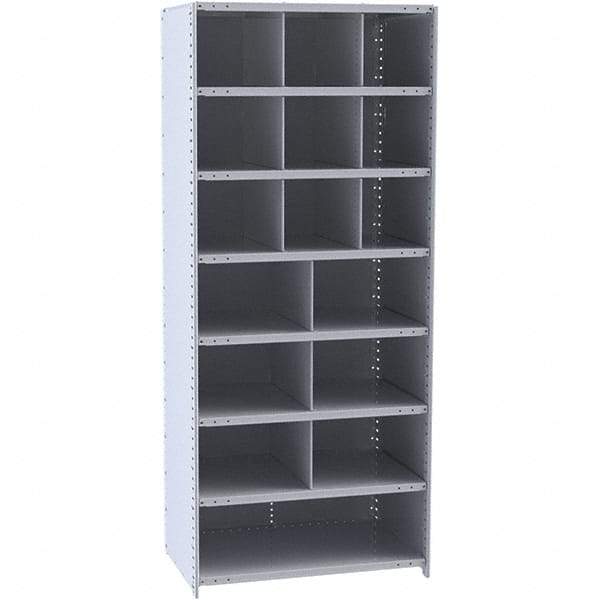 Hallowell - 16 Bin Closed Industrial Bin Shelving - 36 Inch Overall Width x 12 Inch Overall Depth x 87 Inch Overall Height, Gray Metal Bins - USA Tool & Supply