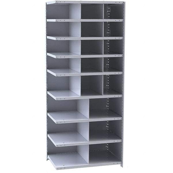 Hallowell - 21 Bin Closed Industrial Bin Shelving - 36 Inch Overall Width x 12 Inch Overall Depth x 87 Inch Overall Height, Gray Metal Bins - USA Tool & Supply