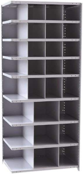 Hallowell - 29 Bin Closed Industrial Bin Shelving - 36 Inch Overall Width x 24 Inch Overall Depth x 87 Inch Overall Height, Gray Metal Bins - USA Tool & Supply